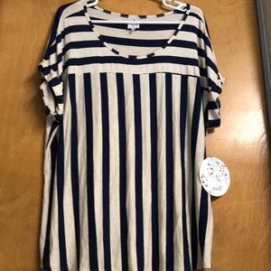 Cream and blue striped top